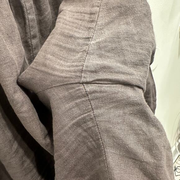 Len Ok Brown Linen Elastic Waist Shorts XXXL Relaxed Fit Coastal Lagenlook Boho - Picture 8 of 9